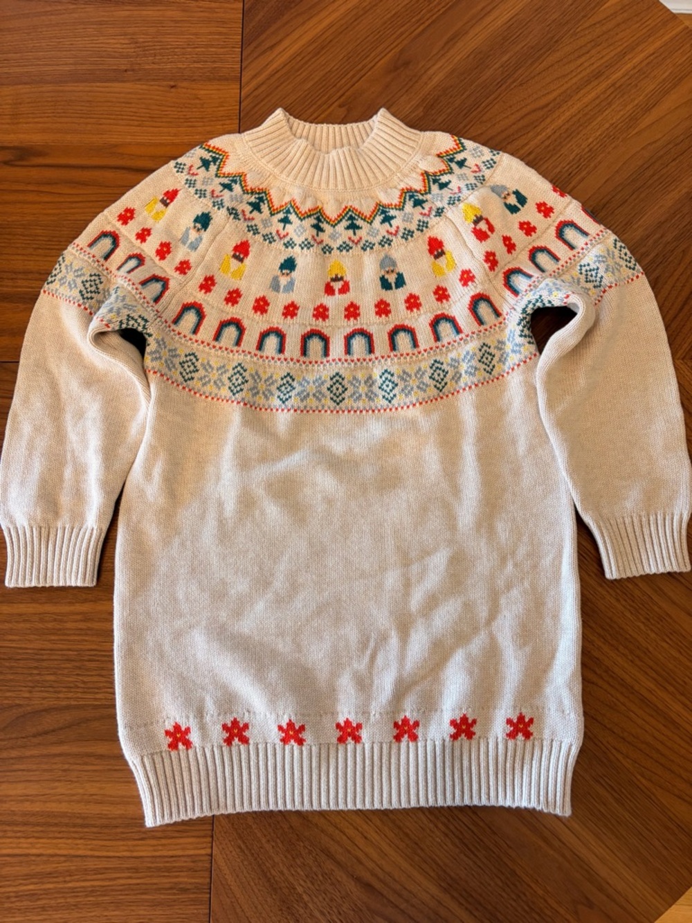 Hanna Andersson Modern Sweater Dress Rainbow Gnomes Fair Isle 6-7 NWOT